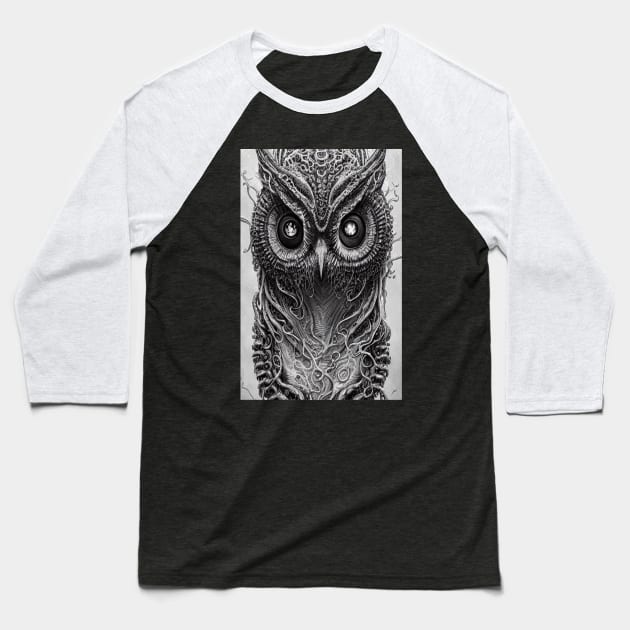 Owl Eyes Night Black Bird Baseball T-Shirt by Mitchell Akim